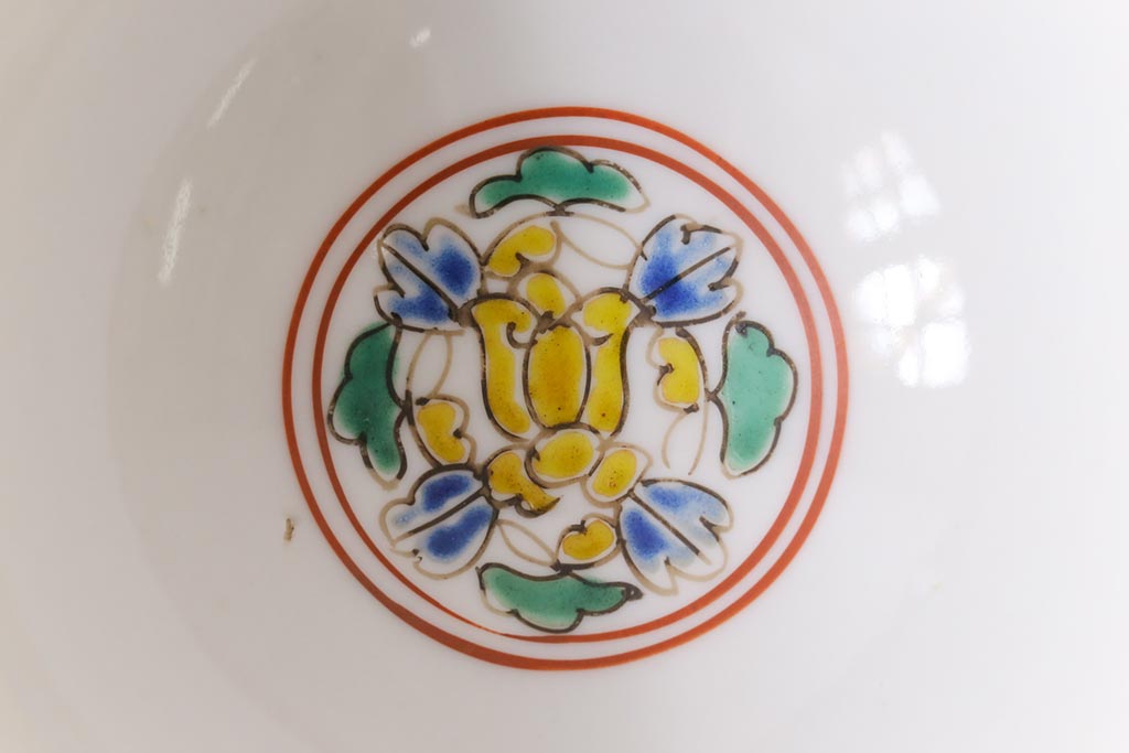 幕末明治期　赤絵染付　味わいある絵柄の蓋茶碗2客セット(和食器)(1)