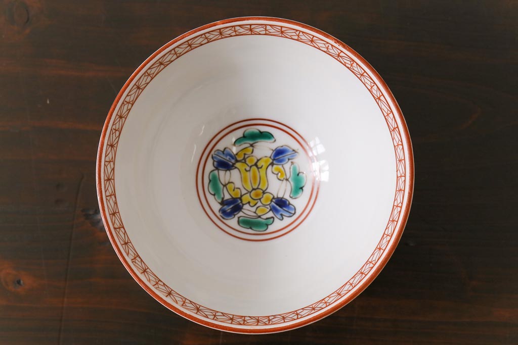 幕末明治期　赤絵染付　味わいある絵柄の蓋茶碗2客セット(和食器)(2)
