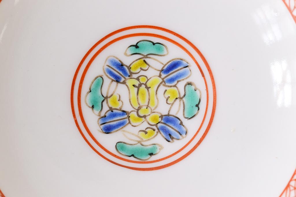 幕末明治期　赤絵染付　味わいある絵柄の蓋茶碗2客セット(和食器)(3)