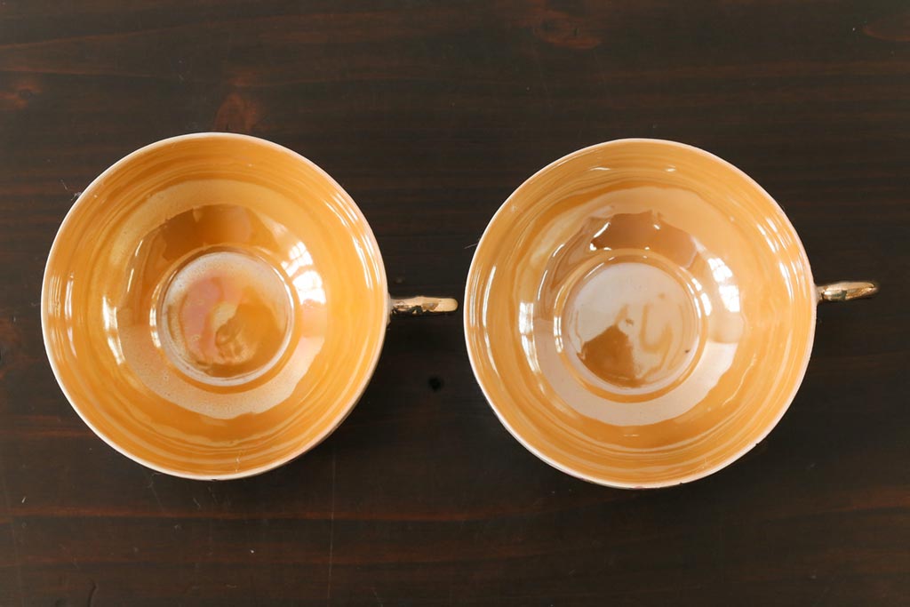 アンティーク雑貨　和製アンティーク　大正昭和初期　パールのように輝くカップ&ソーサー2客セット(2)