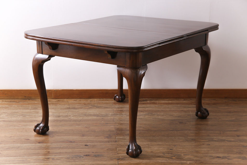 アンティーク家具　イギリスアンティーク　バーチ(樺)材　シンプルで上品なデザインのエクステンションテーブル(ダイニングテーブル、ドローリーフテーブル)