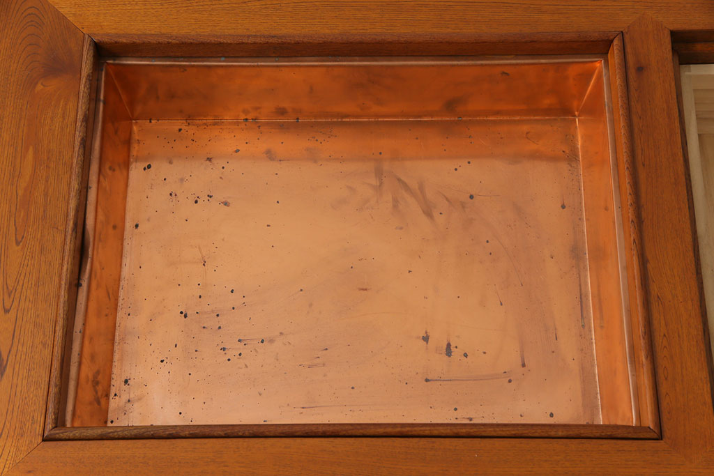 中古　総ケヤキ材　ガラス天板付き　四尺　杢目が美しい関西火鉢(長火鉢、囲炉裏、テーブル)(1)