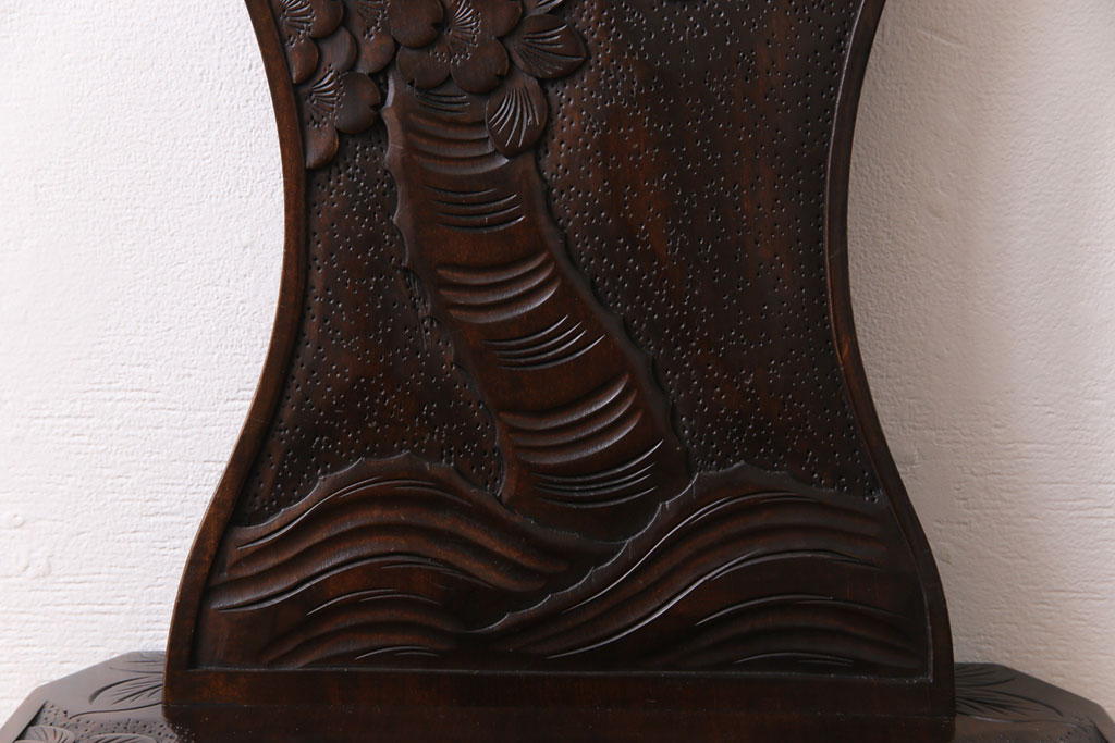 中古　伝統工芸　軽井沢彫り 華やかさが際立つダイニングチェア(2)