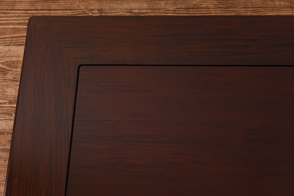 中古　大阪唐木指物　カリン材　つややかな漆塗りと品のよい装飾の座卓(ローテーブル、花梨材)(定価約90万円)