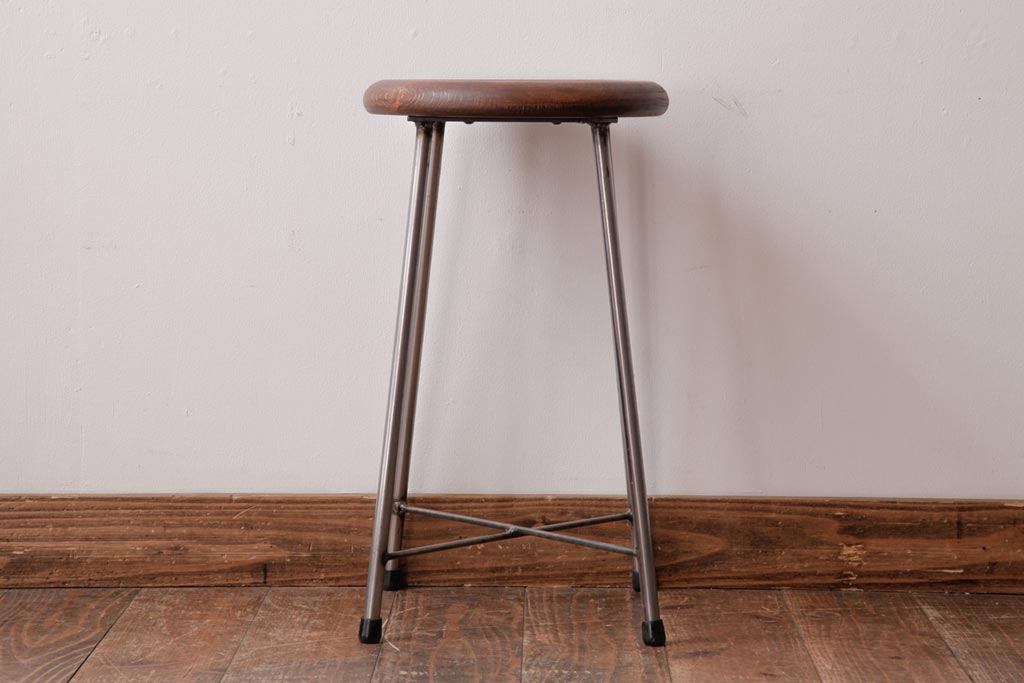 ラフジュ工房オリジナル　細身の鉄脚が格好いい丸スツール(チェア、椅子)