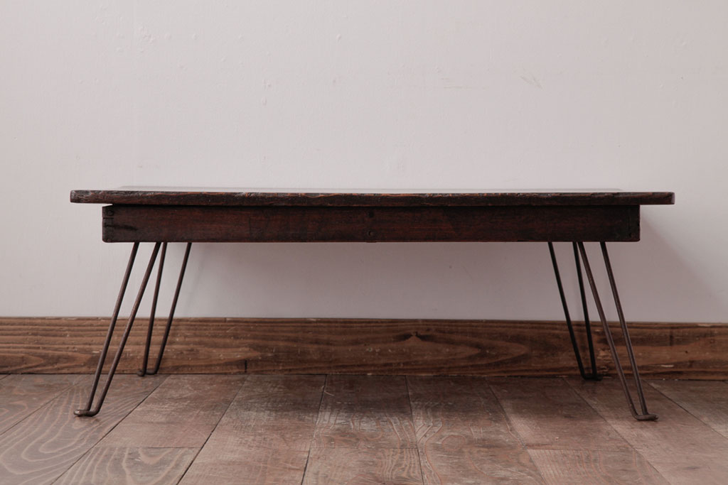レトロ家具　昭和レトロ　栗材一枚板　ジャンクな雰囲気が渋いちゃぶ台(座卓、ローテーブル)