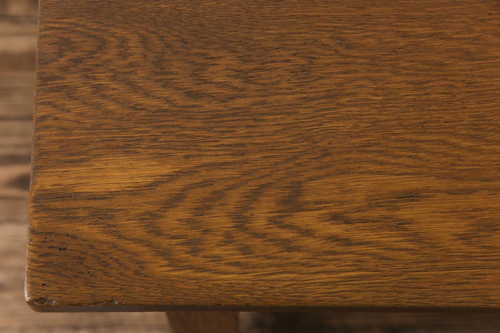 レトロ家具　昭和レトロ　ナラ材　収納力にも優れた薄型の片袖机(カウンターテーブル、作業台)(1)