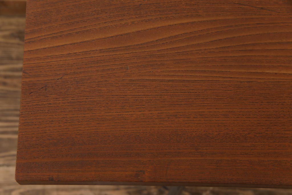 古材リメイク　ケヤキ材一枚板　力強い杢目が目を引く鉄脚テーブル(コンソールテーブル、作業台)
