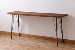 古材リメイク　ケヤキ材一枚板　温かな色味と力強い杢目が魅力の鉄脚テーブル(コンソールテーブル)