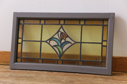 アンティーク雑貨　和製アンティーク　花のアクセントがかわいらしいステンドグラス(フィックス窓、明り取り、はめ殺し)(3)
