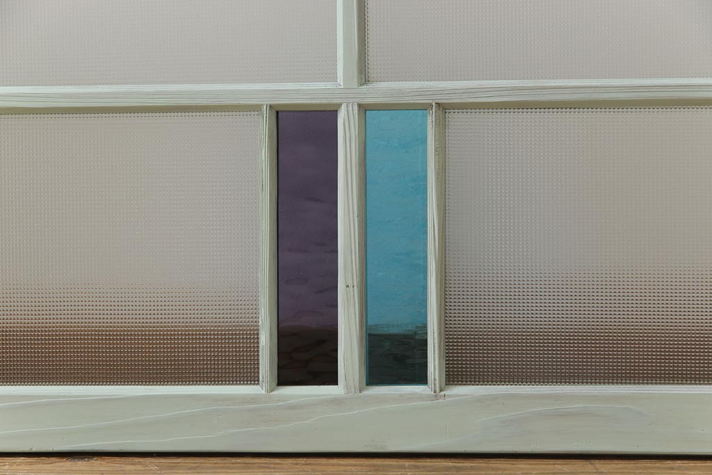 ペイント　色ガラス　爽やかな色合わせが目を惹くガラス窓(サッシ、引き戸、仕切り戸、建具)4枚組
