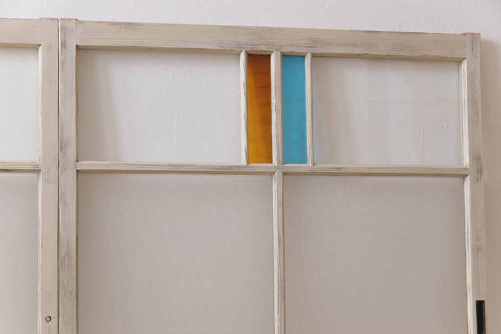 ペイント　色ガラス　レトロ感のある色合わせが魅力のガラス窓(サッシ、引き戸、仕切り戸、建具)2枚組