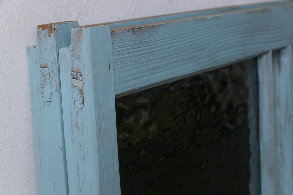 和製アンティーク　ペイント建具　色ガラス入り　レトロモダンな雰囲気がお洒落なガラス戸2枚セット(窓、建具)