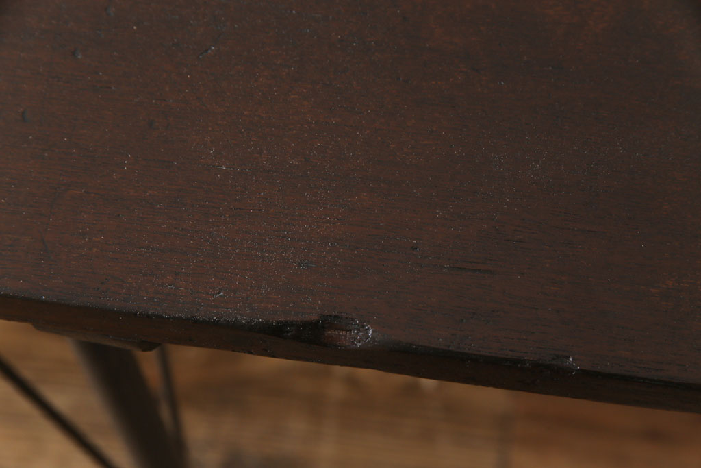 昭和レトロ　リメイク　栗材一枚板　古い木の質感が味わい深い鉄脚テーブル(コンソールテーブル、作業台)