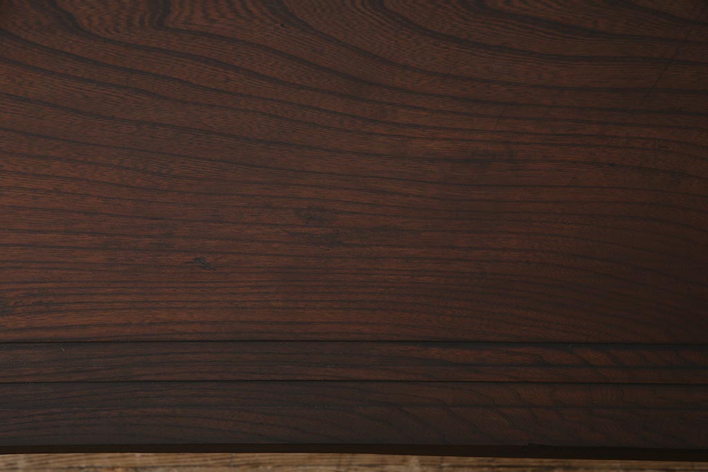 古材リメイク　ケヤキ材一枚板　ダイナミックな杢目を堪能できる鉄脚テーブル(作業台、カフェテーブル)