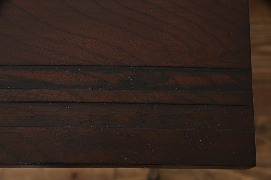 古材リメイク　ケヤキ材一枚板　ダイナミックな杢目を堪能できる鉄脚テーブル(作業台、カフェテーブル)