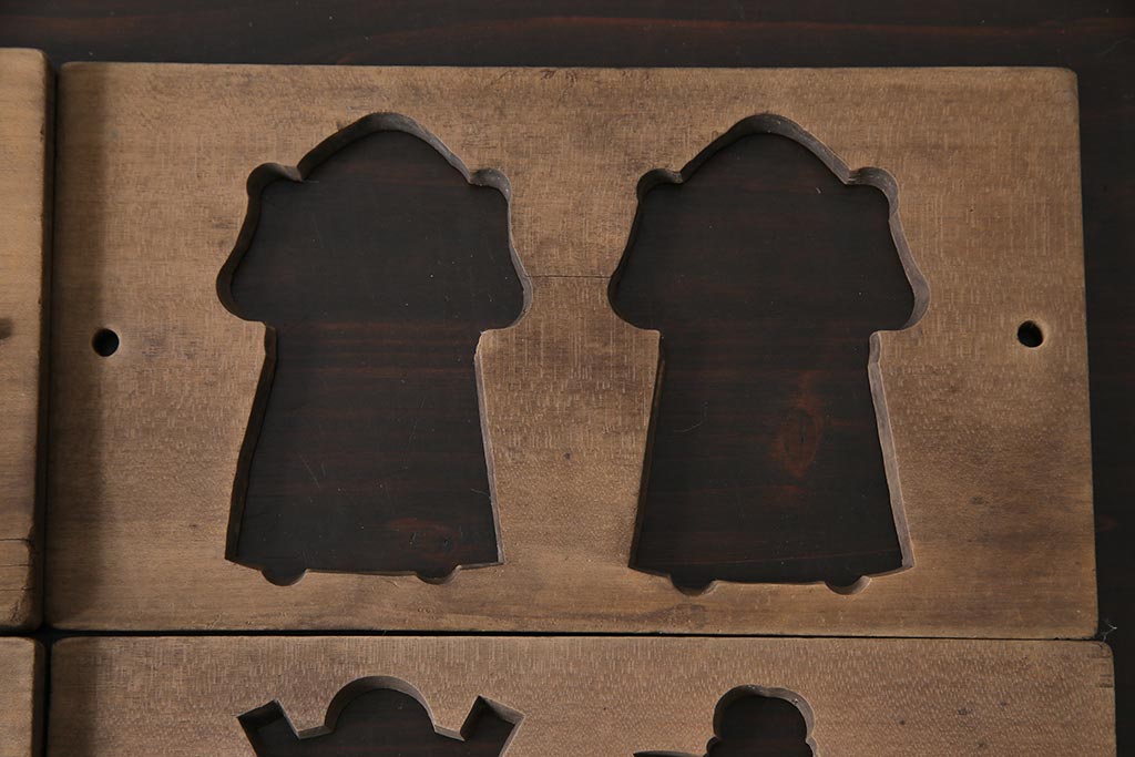 アンティーク雑貨　古民具　昭和初期(戦前)　力士・行司・呼出・軍配　味のある木製の菓子型3点セット