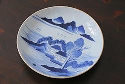 古民具・骨董　幕末期　山水図　アンティーク大皿(和食器)