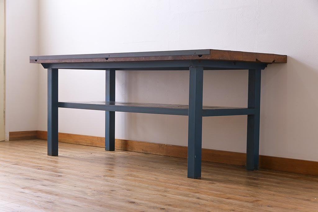 ヴィンテージ家具　ビンテージ　ジャンクさが魅力的なアイアンフレームの作業台(鉄脚テーブル)(2)