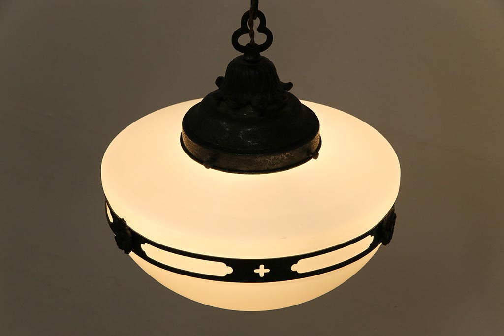 激レア!　和製アンティーク　細かなデザインの銅巻き照明(電笠、天井照明、吊り下げ照明)