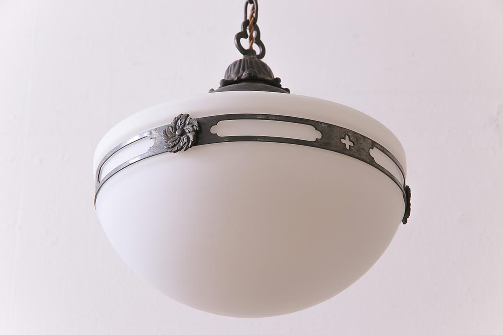 激レア!　和製アンティーク　細かなデザインの銅巻き照明(電笠、天井照明、吊り下げ照明)