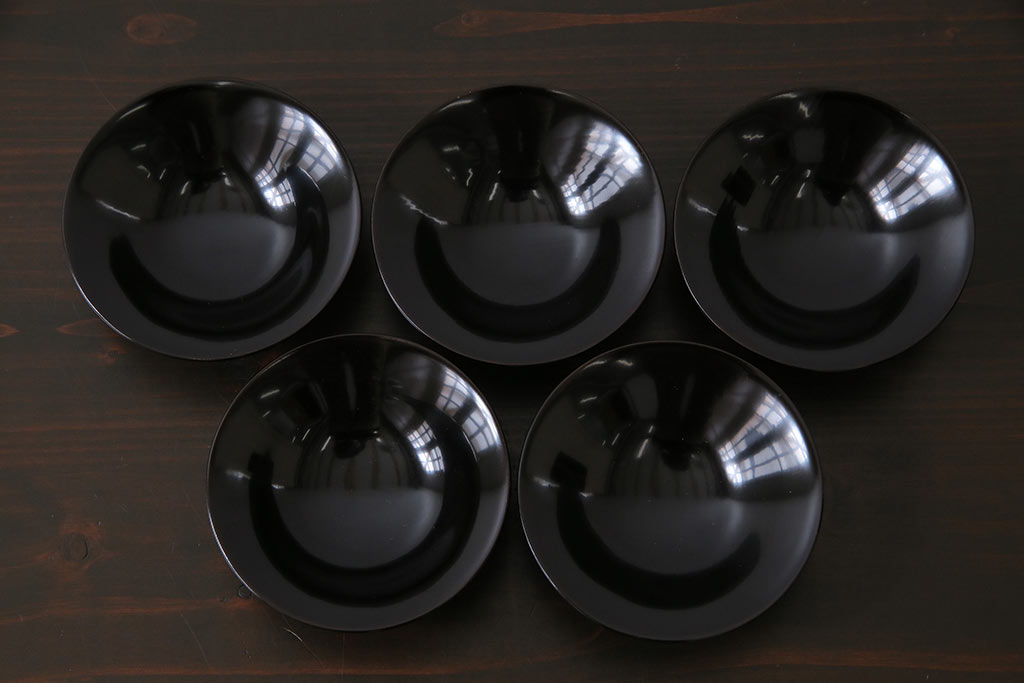 和製アンティーク　モダンな雰囲気が漂う木製糸目椀(蜆椀、漆器、和食器)5客セット