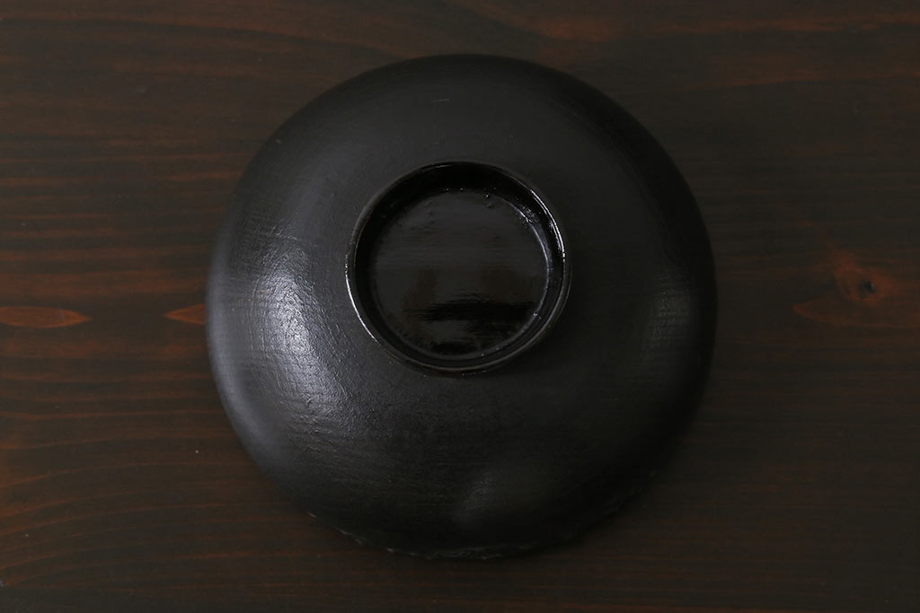 和製アンティーク　鉄錆蒔絵　赤富士の図　和モダンな蓋付椀(漆器)4客セット