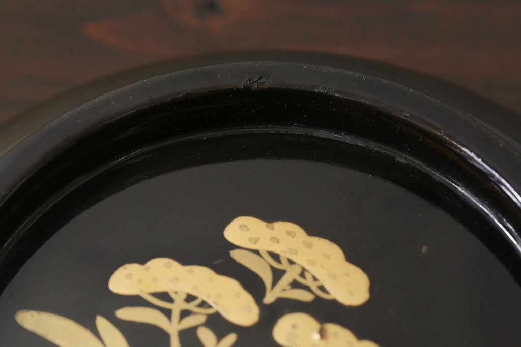 和製アンティーク　大正昭和初期　蝶や草花の蒔絵が品のある木製のお椀5客セット(漆器)
