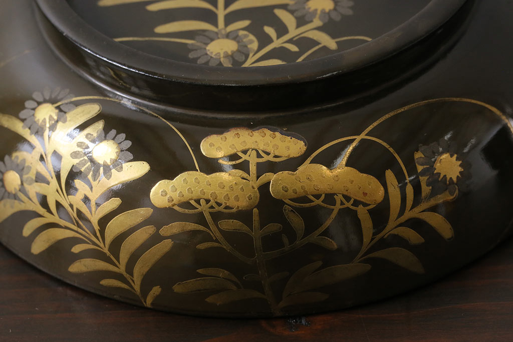 和製アンティーク　大正昭和初期　蝶や草花の蒔絵が品のある木製のお椀5客セット(漆器)