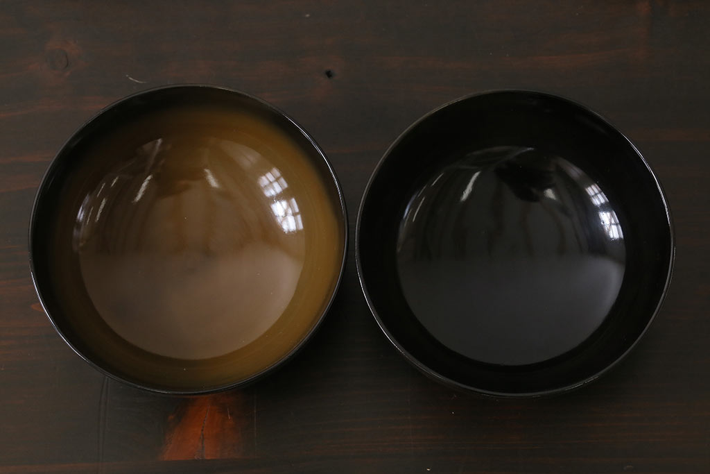 和製アンティーク　大正昭和初期　蝶や草花の蒔絵が品のある木製のお椀5客セット(漆器)