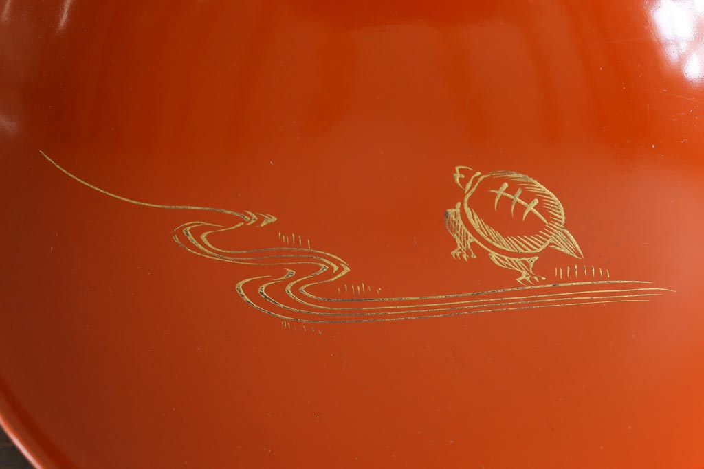 和製アンティーク　金彩の折り鶴が魅力的な木製椀(漆器、和食器)5客セット(1)