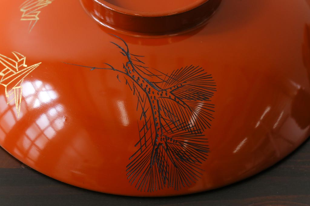 和製アンティーク　金彩の折り鶴が魅力的な木製椀(漆器、和食器)5客セット(2)