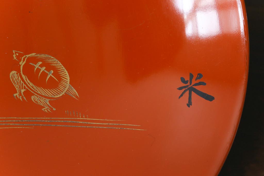 和製アンティーク　金彩の折り鶴が魅力的な木製椀(漆器、和食器)5客セット(2)