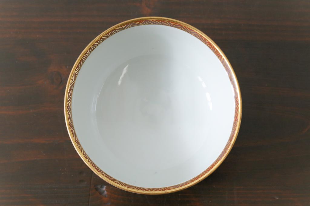 和製アンティーク　九谷赤絵　牡丹花鳥　孔雀　箱付き　徳利・お猪口・盃洗　酒器セット(九谷焼、盃、和食器)