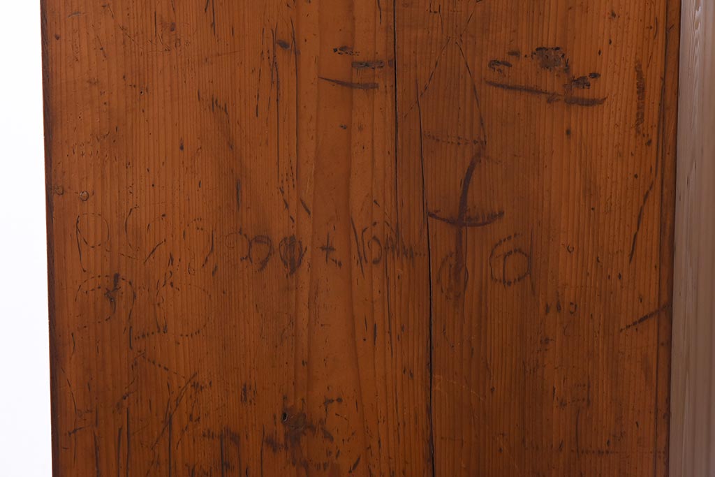 昭和初期　前面ケヤキ材　木の温もり溢れるラフジュオリジナルガラス入り戸棚(収納棚、茶
棚)