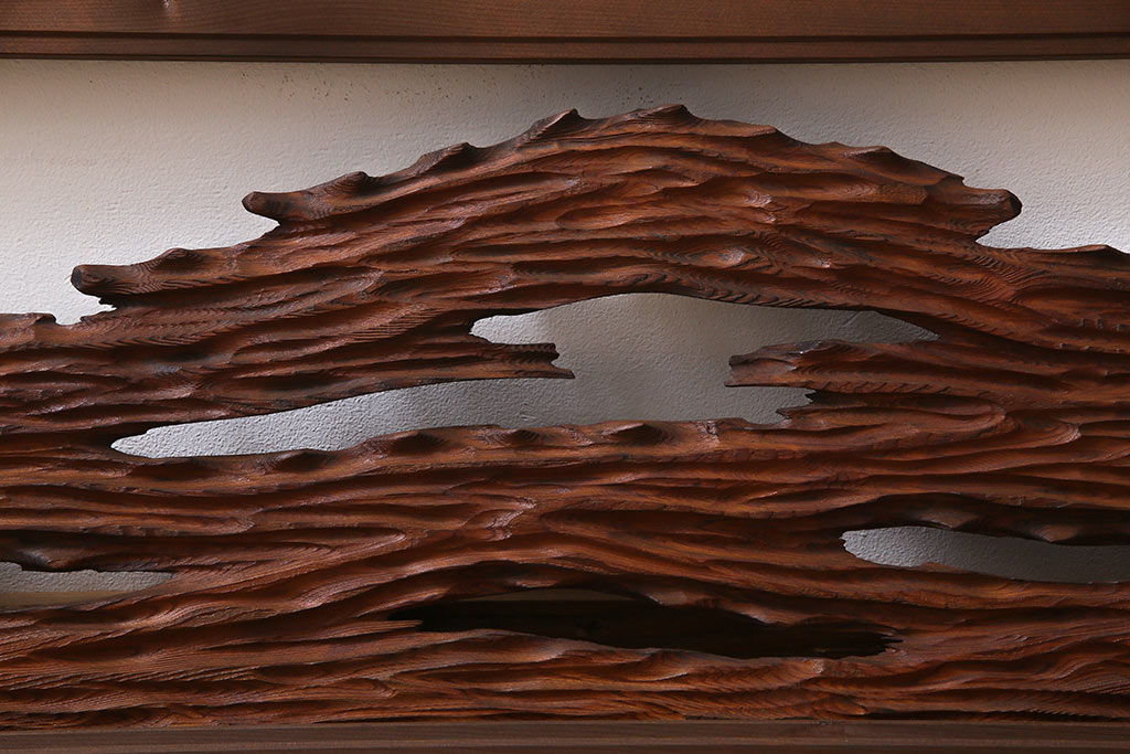 ビンテージ　屋久杉材　複雑な彫刻が目を引く欄間(明り取り、明かり取り)(2)