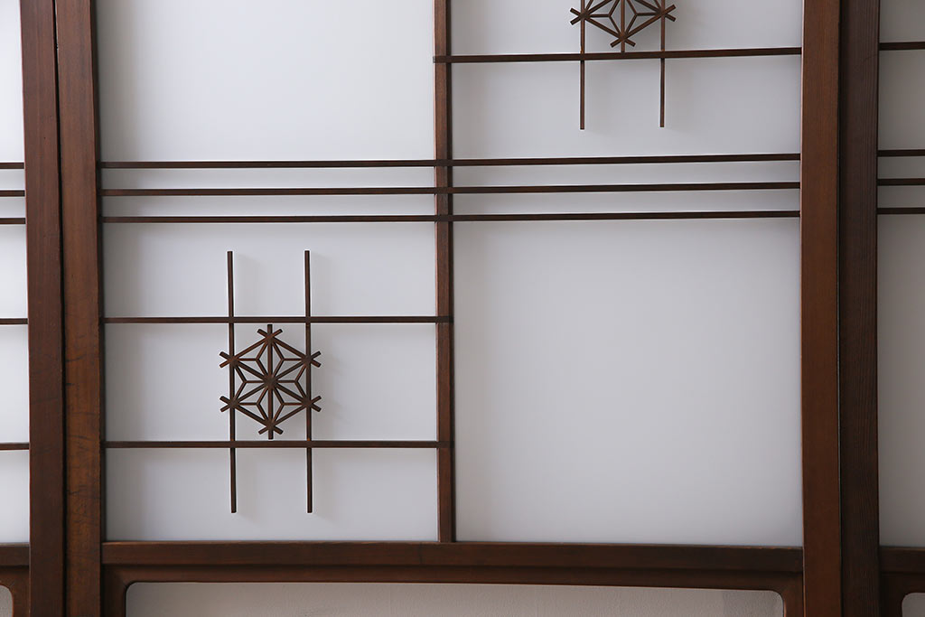 和製アンティーク　昭和期　上品な組子の意匠が目を引くガラス戸(引き戸、建具)4枚セット