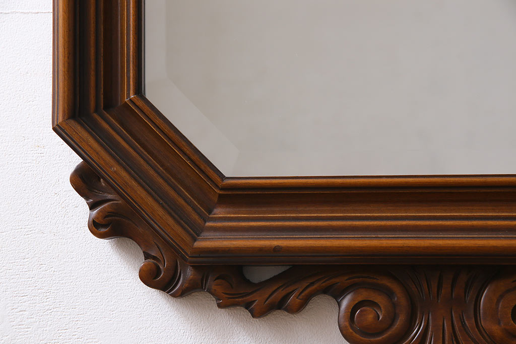 アンティーク雑貨　フランスビンテージ　存在感のあるアンティークテイストなウォールミラー(壁掛け鏡)