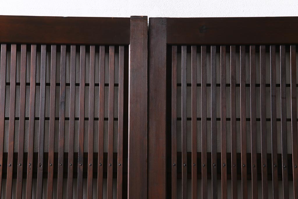 昭和初期　幅広　腰板ケヤキ材　障子枠の付いた格子帯戸(ガラス帯戸、引き戸、建具)2枚セット