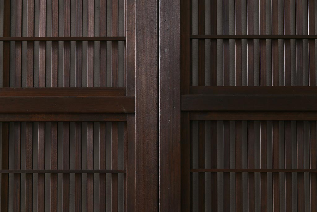 モールガラス　裏障子枠付き　落ち着いた色合いが魅力的な格子戸(ガラス帯戸、引き戸、建具)3枚セット