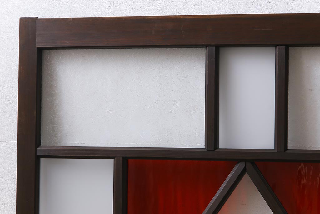 昭和レトロ 色ガラス入り 菱型のデザインがおしゃれなガラス戸(引き戸 