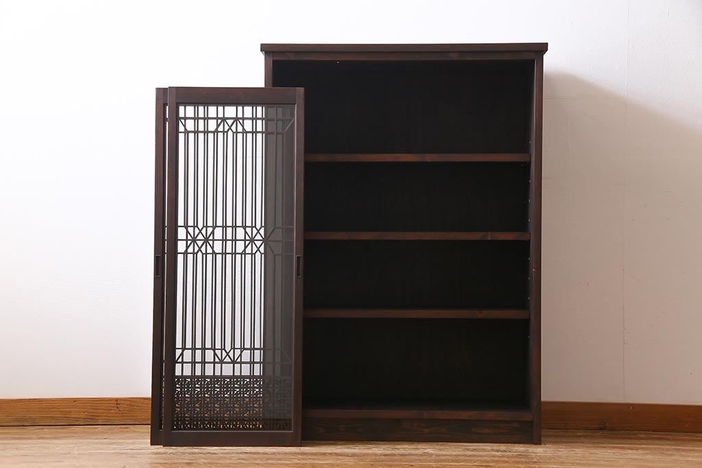 ラフジュ工房オリジナル　リメイク家具　アンティークの書院戸を使った和モダンな戸棚(ガラス戸棚、収納棚、サイドボード、組子)