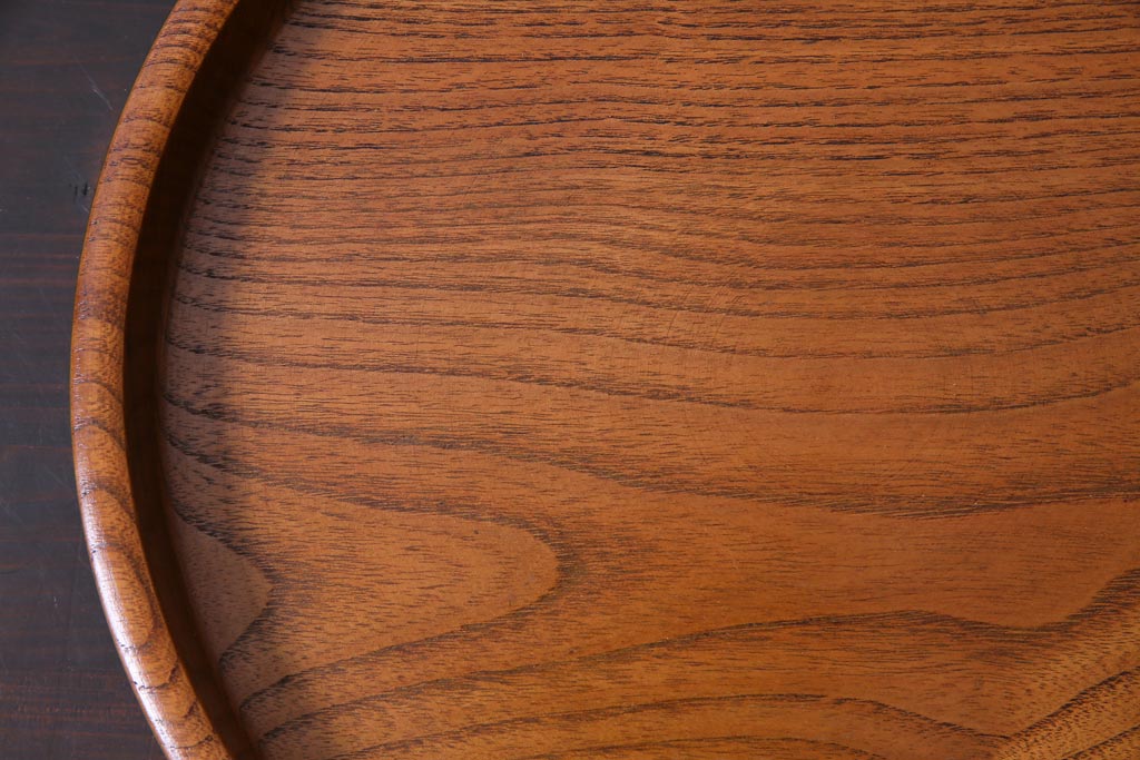 和製アンティーク　ケヤキ材　美しい杢目を楽しめる丸型お盆