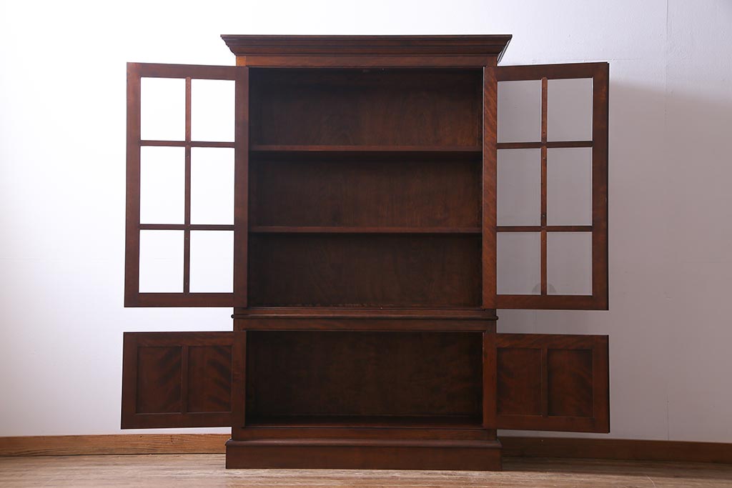 中古　松本民芸家具　洗練されたシックなデザインのE型書棚(本箱、飾り棚、キャビネット、収納棚)(定価約62万5千円)
