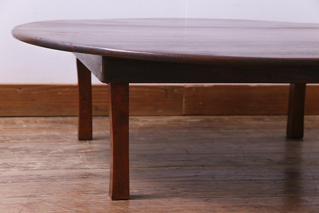 アンティーク家具　和製アンティーク　栓材　折り畳み式　赤みを帯びた古い木肌が味わい深い丸ちゃぶ台(座卓、ローテーブル)