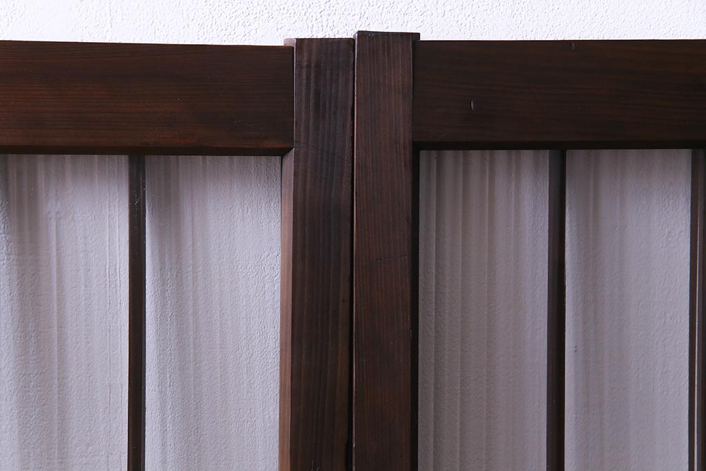 昭和初期　モールガラス　変わり格子が目を惹くシンプルなガラス戸(窓、引き戸、建具)2枚組
