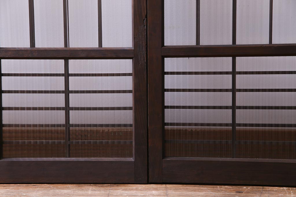 昭和初期　モールガラス　変わり格子が目を惹くシンプルなガラス戸(窓、引き戸、建具)2枚組