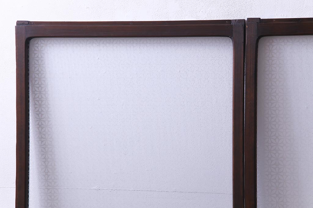 昭和レトロ　オリジナル花ガラス　心和む花菱模様のガラス戸(窓・引き戸・建具)2枚組