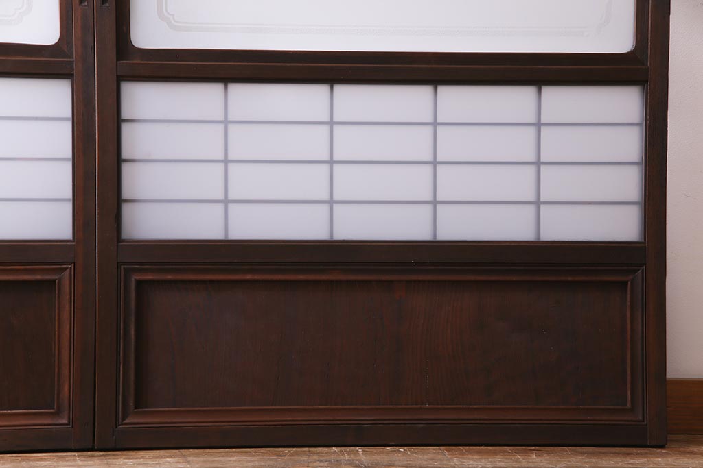 昭和初期　上質な和の空間を演出するガラス障子戸(格子戸、ガラス戸、引き戸、建具)2枚組