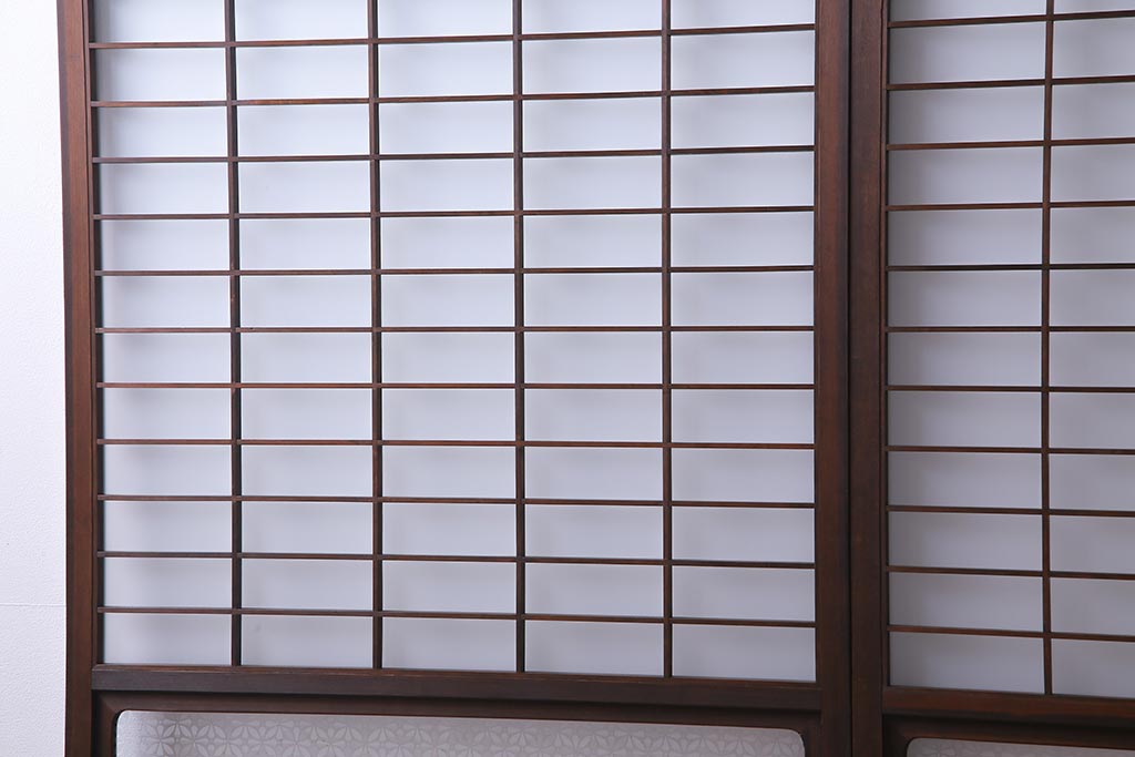 昭和初期　オリジナル花ガラス入り!上質な和の空間を演出するガラス障子戸(格子戸、ガラス戸、引き戸、建具)2枚組